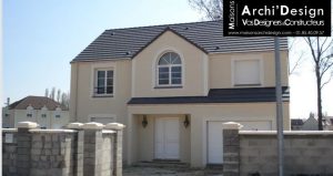 Maison Bella Contemporaine a etage Construction en essonne Fenetre Plein Cintre Modenature Tuiles noires archidesign