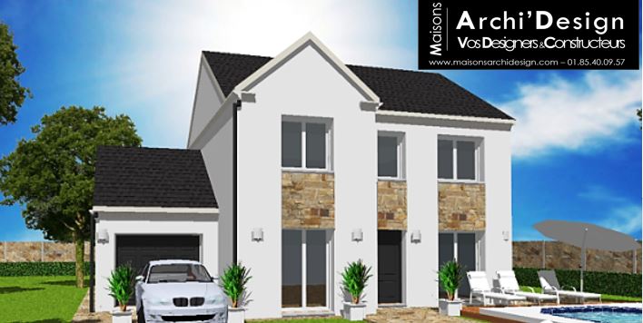 Maison Ema Fronton & Stone avec son garage accole Archidesign