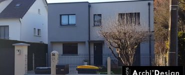 Maison Ema TT toit terrasse avec porche beton et biton couleur enduit mensuiries aluminum couleur dans les yvelines archidesign