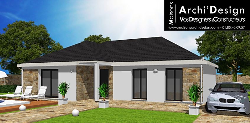 Maison Flo 4 pans porche stone Archidesign