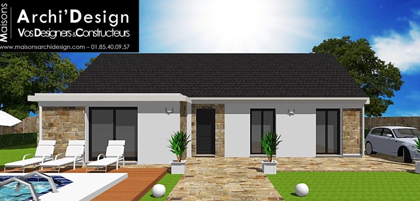Maison Flo Avancee Toit plat bardage Pierre Archidesign