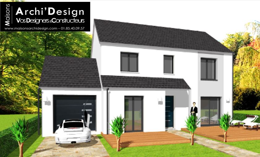 Maison Joa 2 Garage accole Biton Gris Blanc Archidesign