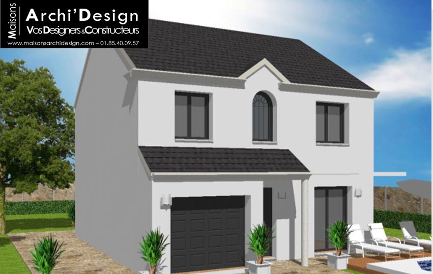 Maison Joa 2 porche fronton biton gris blanc Archidesign