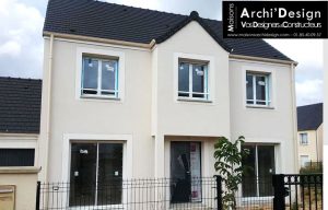 Maison Lea avec porche rentrant contemporain tuile noire dans les yvelines 78 archidesign