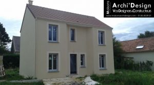 Maison Leo couleur d enduit classique avec porche rentrant dans les yvelines archidesign
