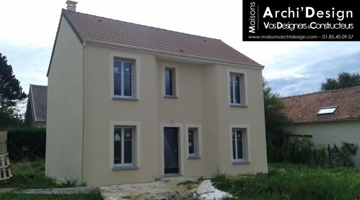 Maison Leo couleur d enduit classique avec porche rentrant dans les yvelines archidesign