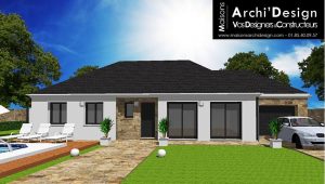 Maison Lio 4 pans porche rentrant stone Archidesign
