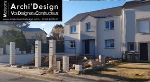 Maison porche rentrant contemporaine tuile noire sous sol dans les yvelines archidesign
