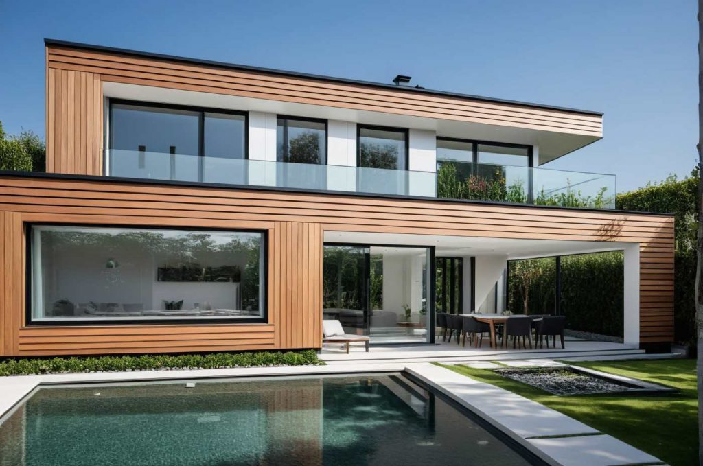 Archi S8 TT (6) Plan Maison Toit Plat Bardage Bois et Enduit Blanc Design