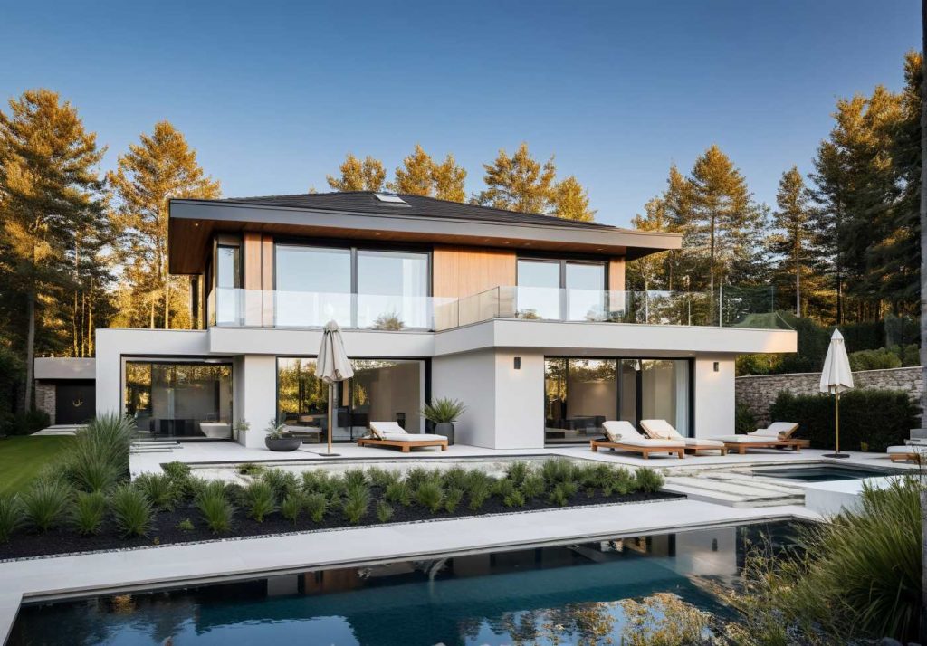 Archi X4 Constructeur Maison 4 pans moderne avec débord de toit et avancée balcon terrasse