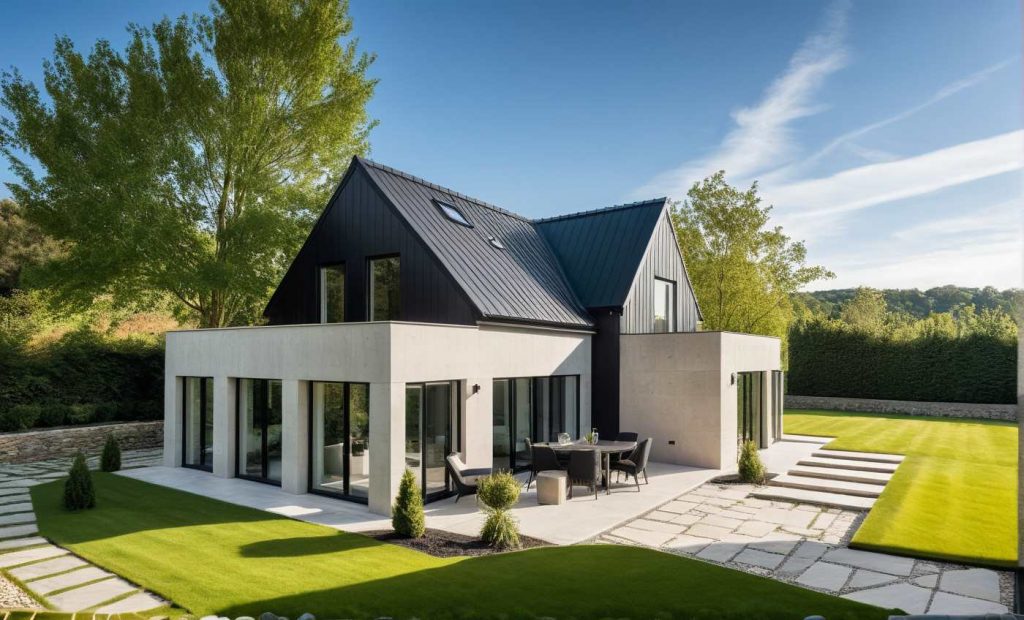 ArchiConcept TT L 2 - maison en L combles aménagés moderne design toit plat terrasse