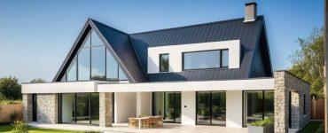 ArchiConcept TT L1 - maison en L comble aménagé, baie fenêtre en triangle et biseau et lucarne toit plat