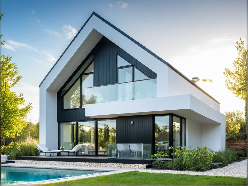 ArchiConcept TTI 1 - maison combles aménagés moderne faitage inversé design, enduit blanc et noir