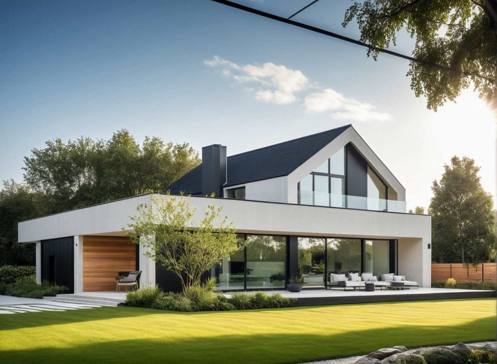 ArchiConcept TTI 2 - Maison à étage comble et avancée en toit plat terrasse, enduit blanc