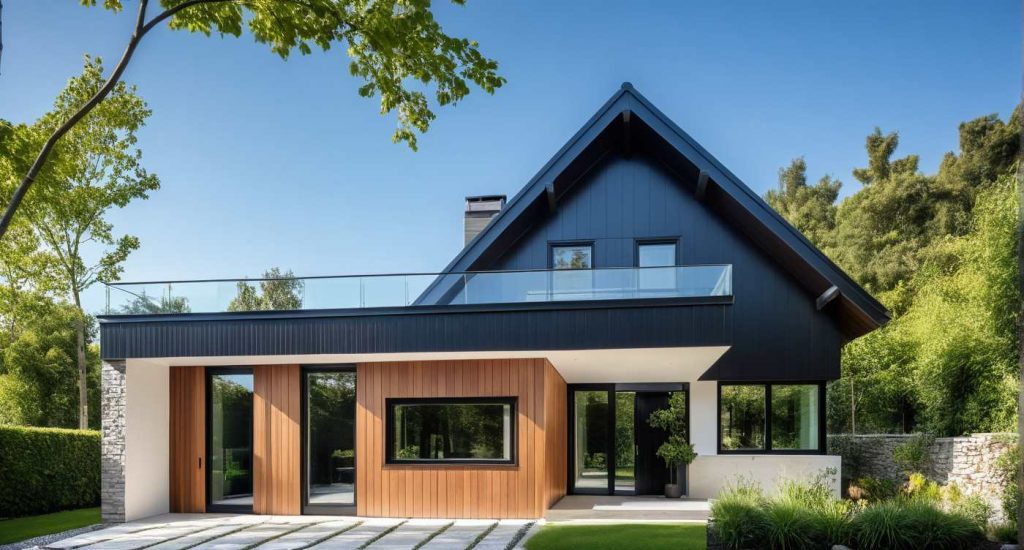 ArchiConcept TTI 3, maison combles aménagés, faitage inversé, balcon, bardage bois