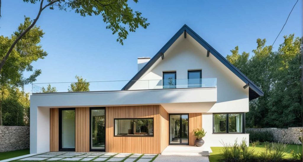 ArchiConcept TTI 3, maison combles aménagés, faitage inversé, balcon, bardage bois