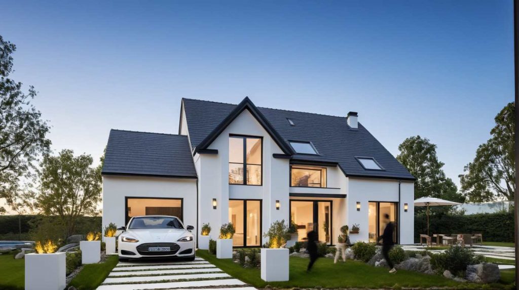 ArchiConcept UB2 - maison combles aménagés moderne design avec décroché, porche et enduit blanc