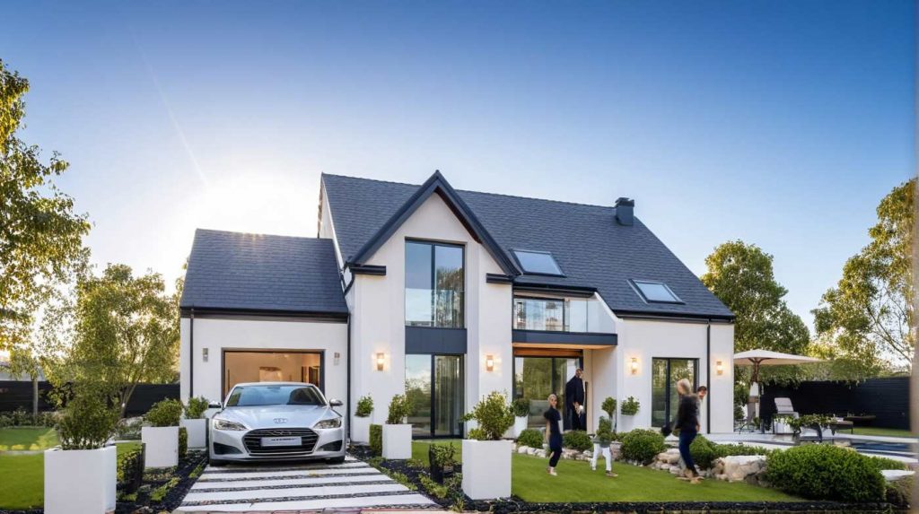 ArchiConcept UB2 - maison combles aménagés moderne design avec décroché, porche et baie effet toute hauteur