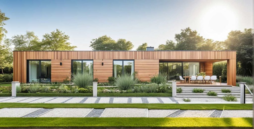 ArchiCrea D1 - modèle maison neuve plain pied toit plat terrasse bardage bois type architecte