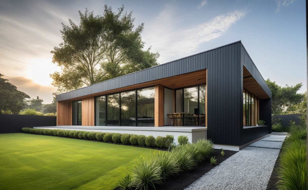 ArchiCrea D3 - modèle plain pied toit terrasse design bardage bois et anthracite