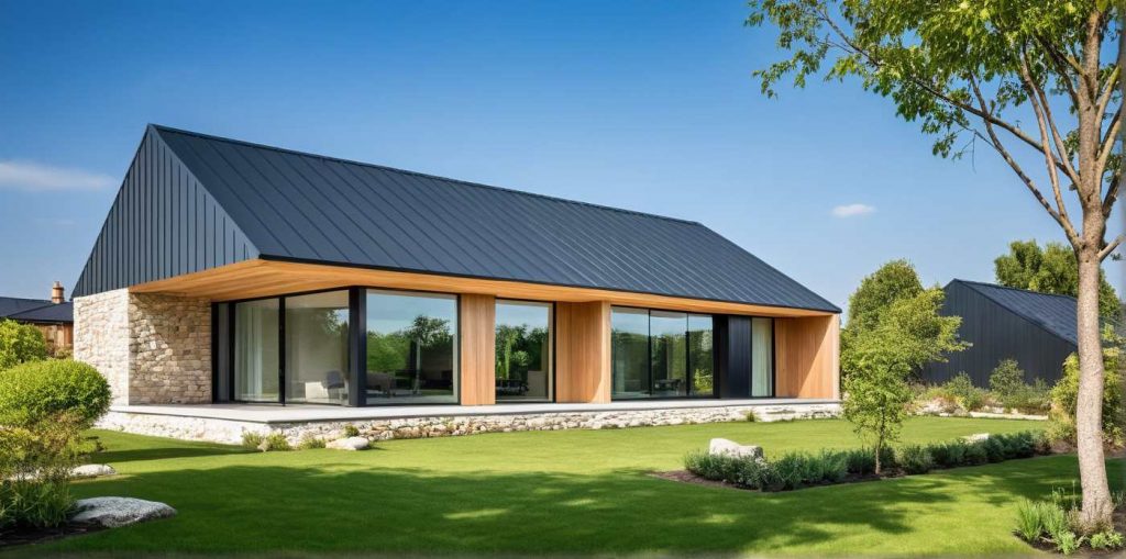 ArchiCrea D4 - maison plain pied moderne design 2 pans bardage bois