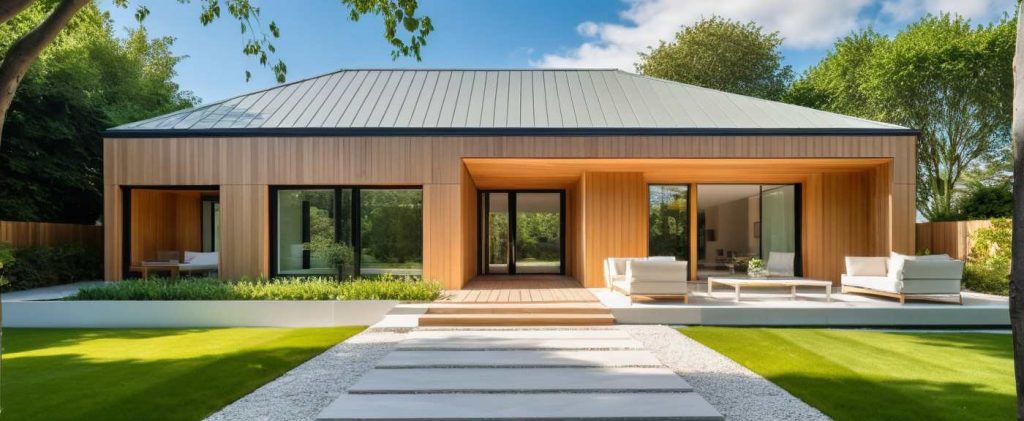 ArchiCrea L1 - maison de plain pied en L, 4 pans et décroché toit plat type architecte sur mesure haut de gamme