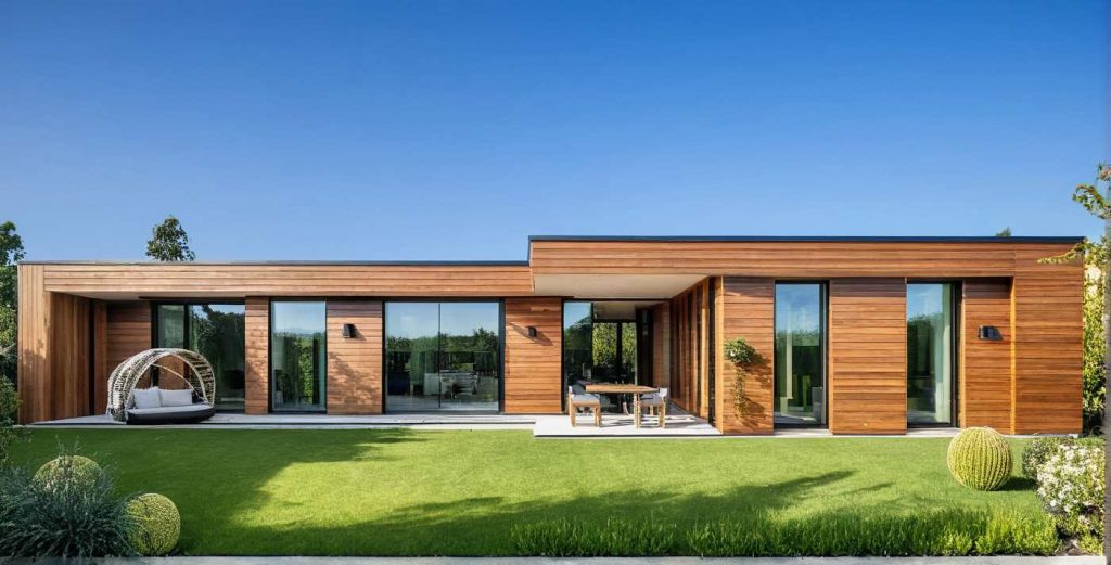ArchiCrea L3, maison de plain pied en L, moderne, design contemporaine, toit plat et toit terrasse