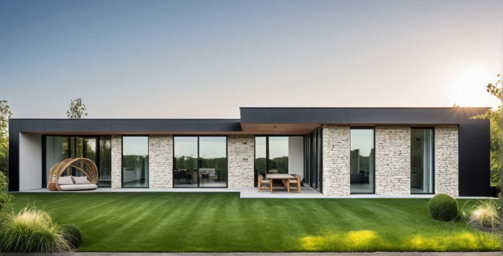 ArchiCrea L3, maison de plain pied en L, moderne, design contemporaine, toit plat et toit terrasse