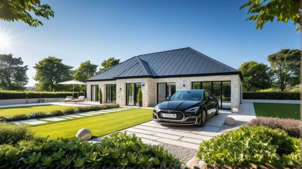 ArchiCrea T1 Custom - maison de plain pied avec avancée en T et parement pierre