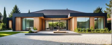 ArchiPatio PP4 - Maison Plain Pied en U avec Patio Moderne Design 4 pans et Toit Plat