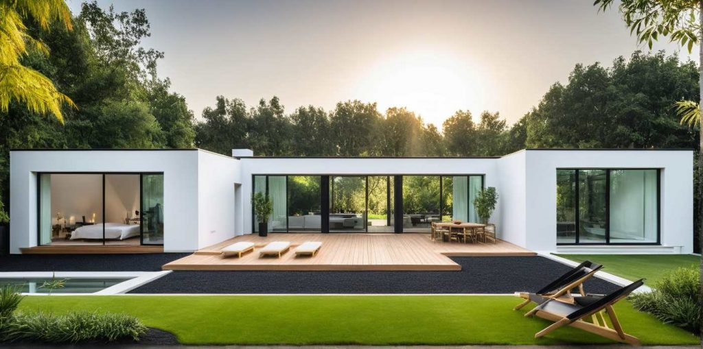 ArchiPatio PP6 - maison plain pied toiture terrasse design moderne enduit blanc patio en U