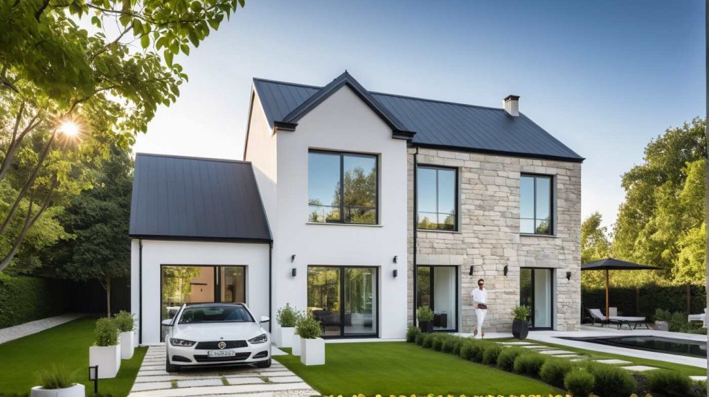 ArchiStyle L1 - maison en L moderne design parement pierre