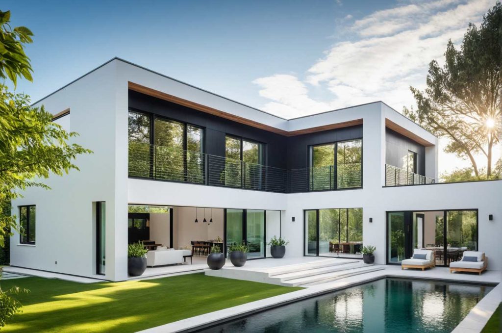 ArchiStyle L4 - maison en L toit plat, enduit blanc et anthracite