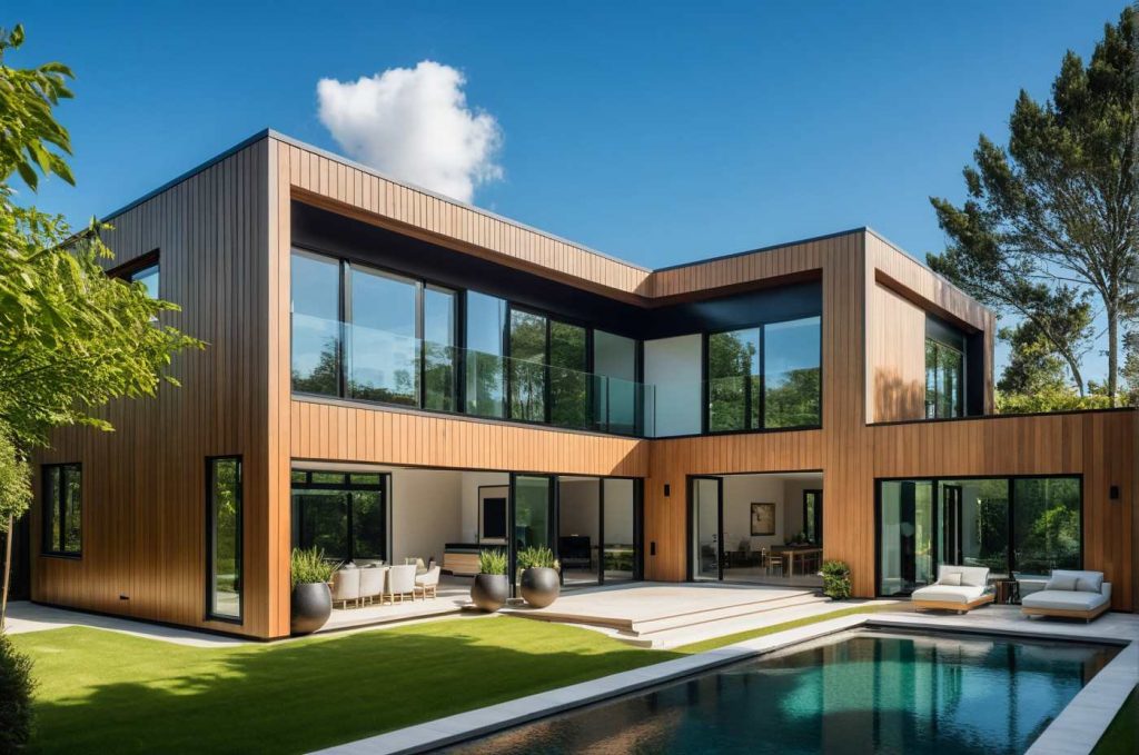 ArchiStyle L4 - maison en L toit plat, bardage bois, moderne, design, sur mesure