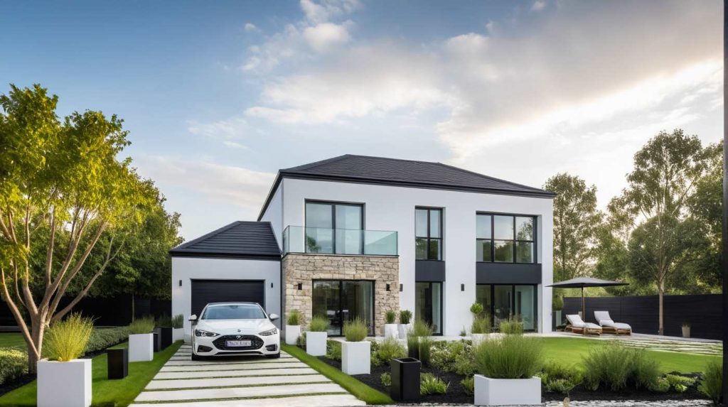 ArchiStyle L4 - maison en L, 4 pans, baie verrière