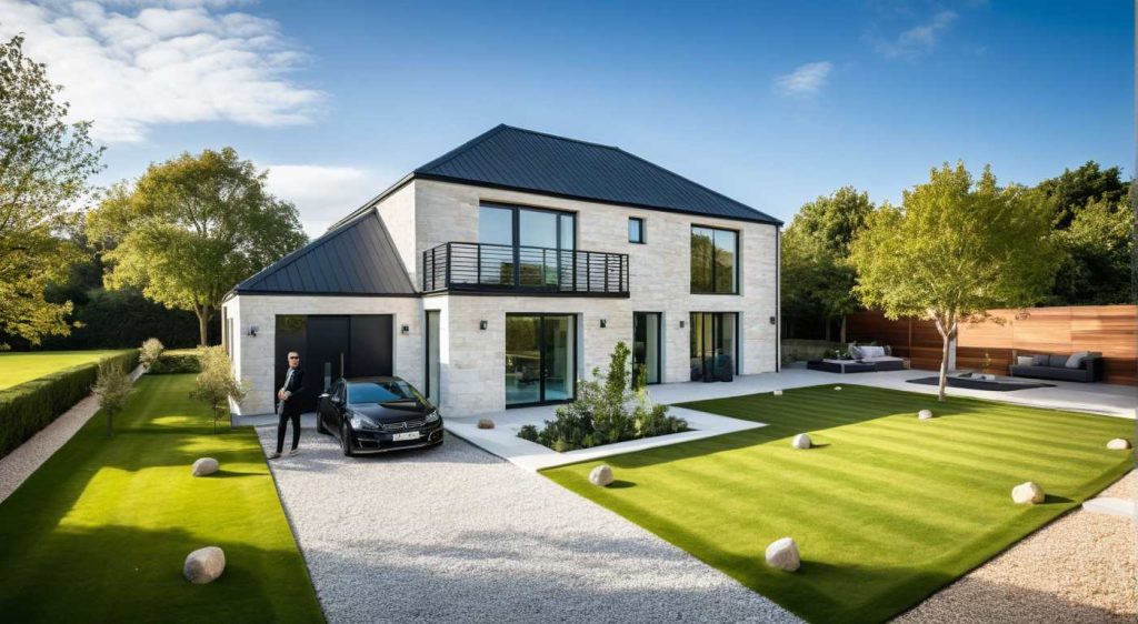 ArchiStyle LB1 - Maison en L 4 pans moderne design avec balcon