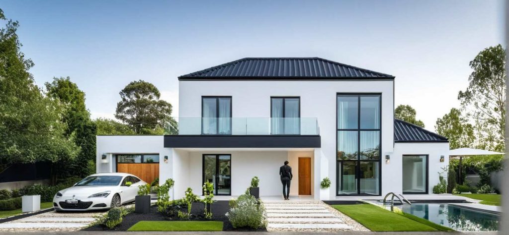 ArchiStyle LB3 - maison en L 4 pans, baie toute hauteur, balcon