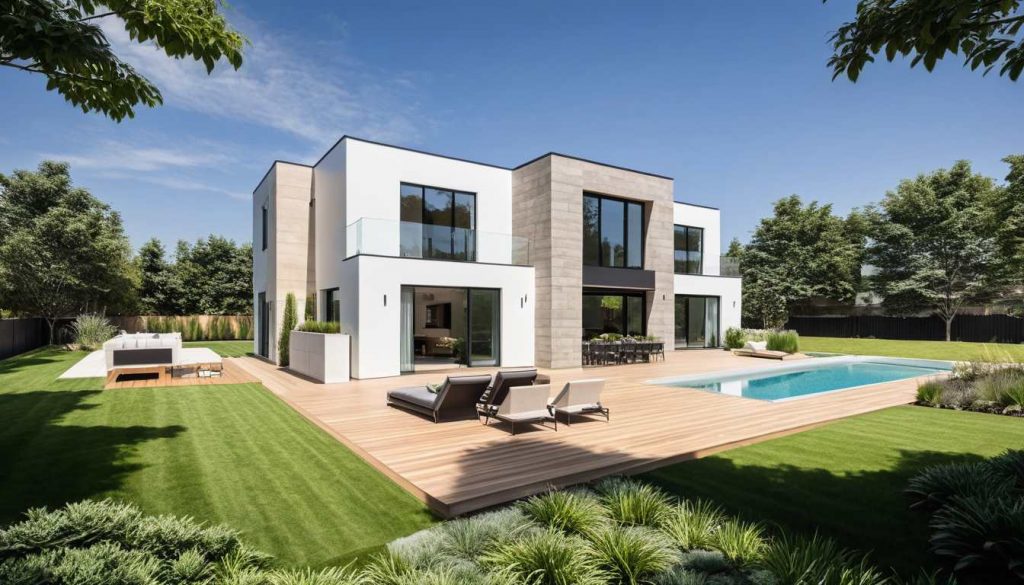 ArchiStyle T3 - maison a étage toit plat parement pierre moderne en T