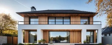 Constructeur Maison Architecte 4 pans à étage ou comble avec bardage bois et parement pierre