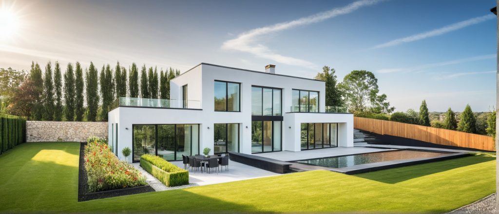 Constructeur Maison Architecte Toit Plat Toiture Terrasse avec Grandes Baies Vitrées Moderne