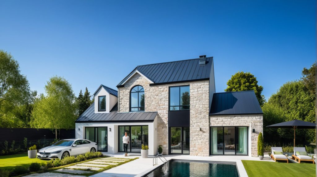 Design 3 Manoir - Maison à étage élégante de maitre chic avec baie arrondie et toute hauteur