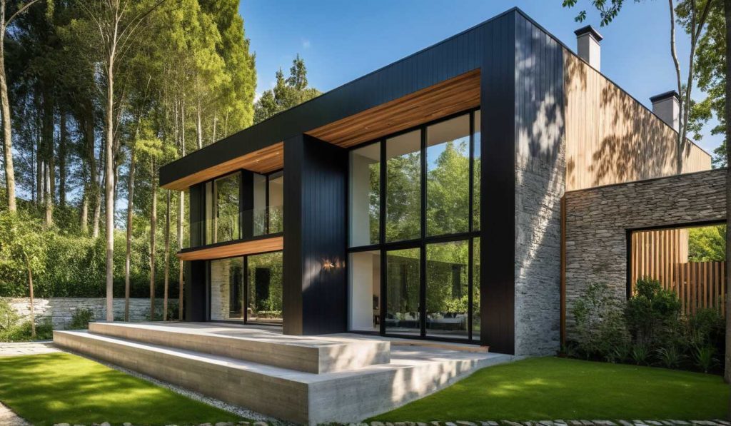Perspective 4 - Maison Toit Plat, Baie type Verrière Toute Hauteur Atelier d'Artiste, Black and Wood