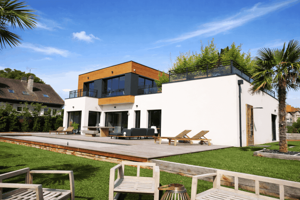 Designer Constructeur d'une Maison d'Architecte Bois et Brique Toit Plat Terrasse Maison HL à Saint Nom la Breteche Feucherolles Crespieres