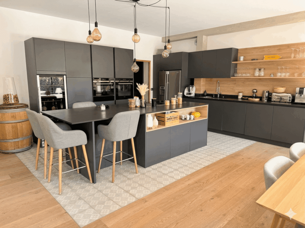 Cuisine moderne - Designer Constructeur d'une Maison d'Architecte Bois et Brique Toit Plat Terrasse Maison HL à Saint Nom la Breteche Feucherolles Crespieres