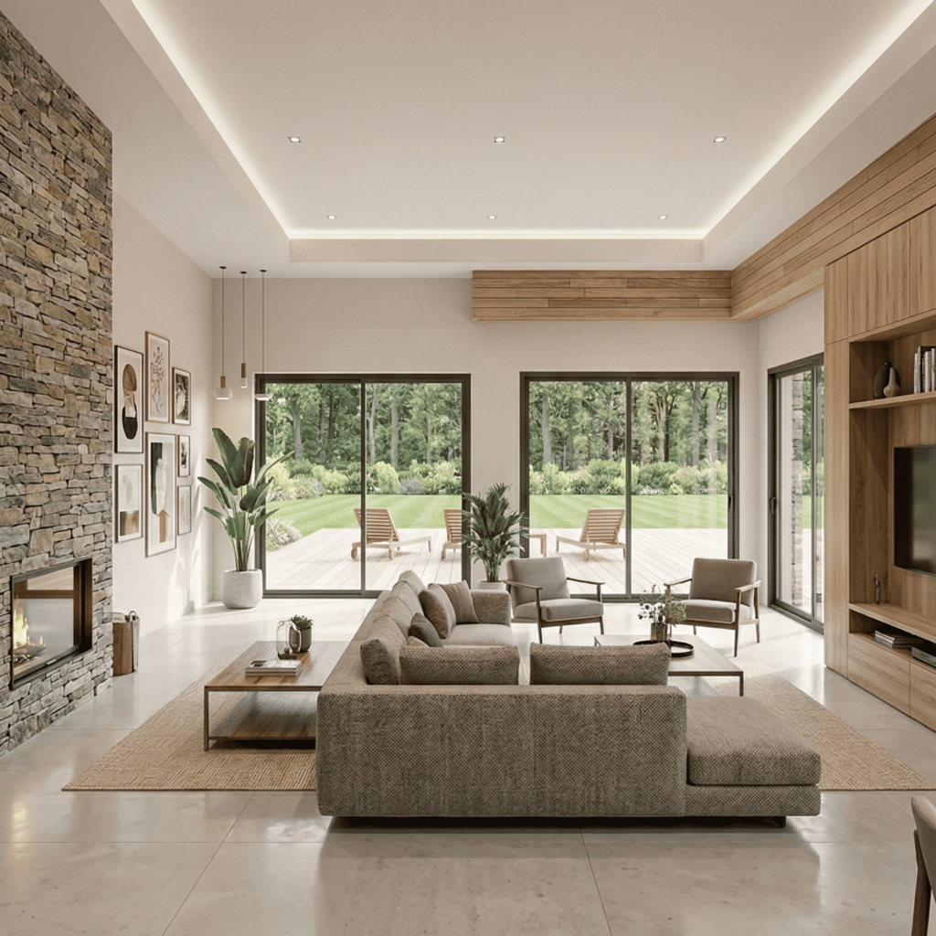 Maison J - Projection Interieure - Constructeur Maison Architecte Toit Plat Terrasse Bois et Pierre (4)