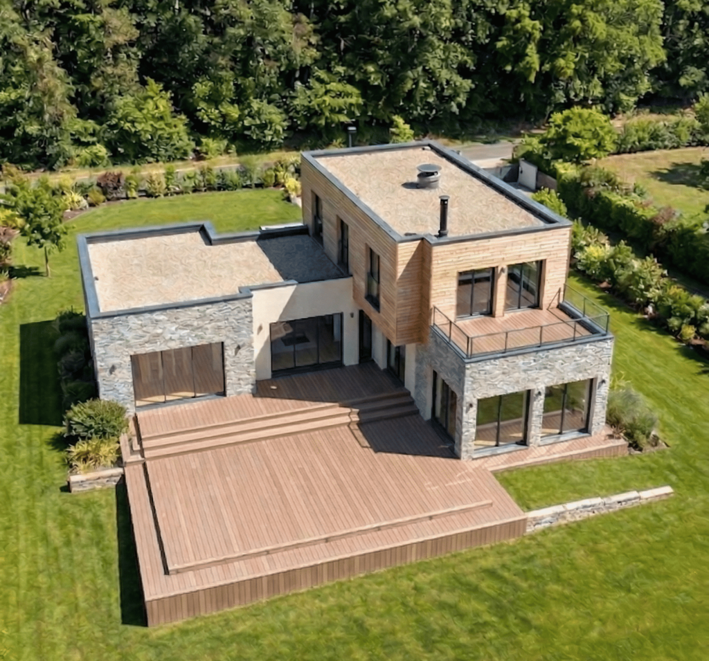 Maison J - Vue aerienne - Constructeur Maison Architecte Toit Plat Terrasse Bois et Pierre (5)