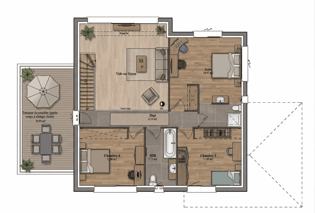 Maison TH - Plan etage - Realisation 75 - Constructeur Maison Architecte Moderne Design 4 pans 77 Seine et Marne Brie Comte Robert Servon Marolles Varennes Jarcy (1)