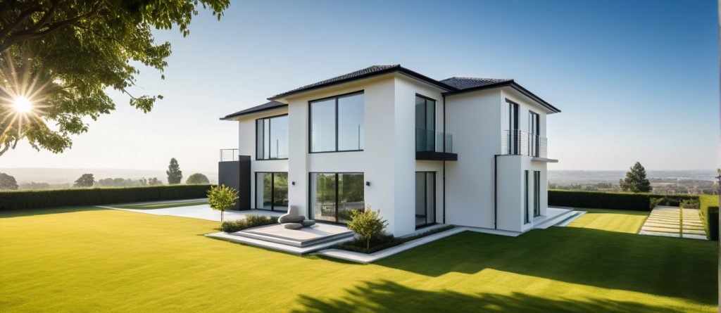 Designer Constructeur Maison Design 4 pans et toit plat terrasse avec balcon type architecte sur mesure Rueil Malmaison